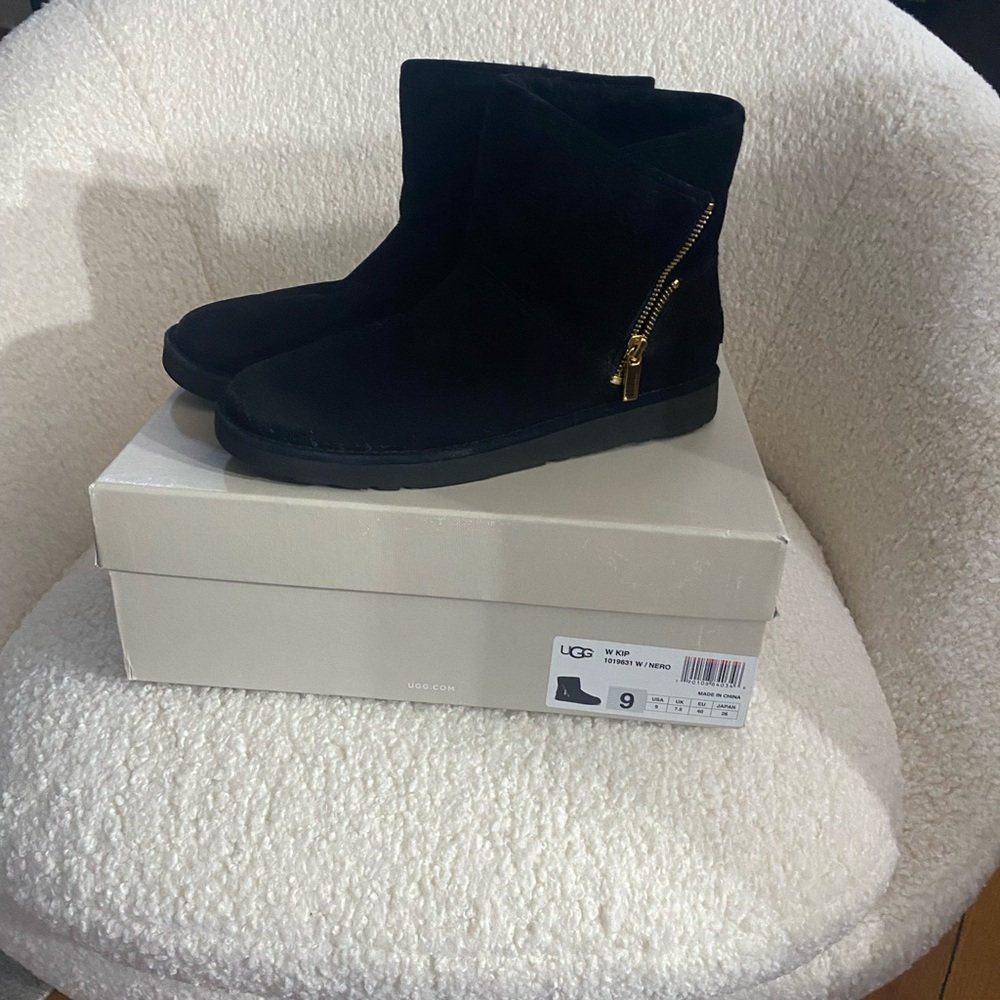 UGG Women's Black Ankle Booties with Gold Zipper